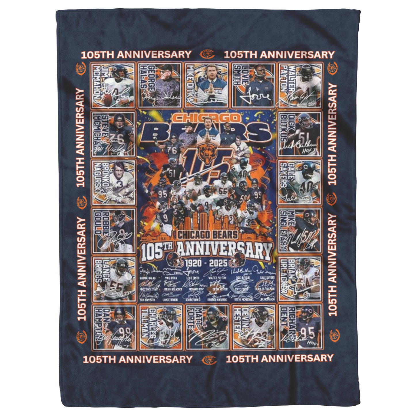 105th Chicago Bears Anniversary 1920 2025 Soft Mink Touch Plush Fleece Blanket 50 x 60