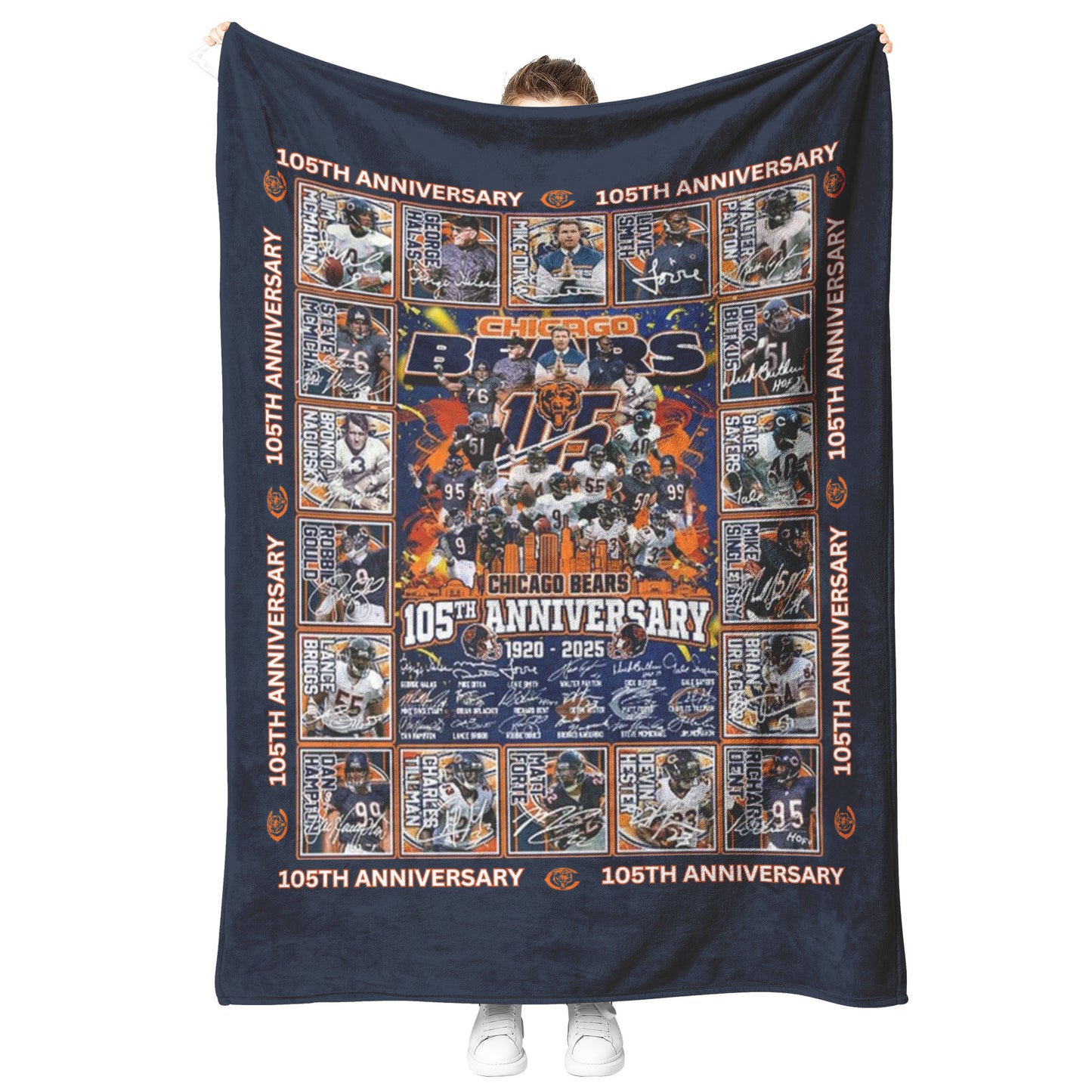 105th Chicago Bears Anniversary 1920 2025 Soft Mink Touch Plush Fleece Blanket 50 x 60