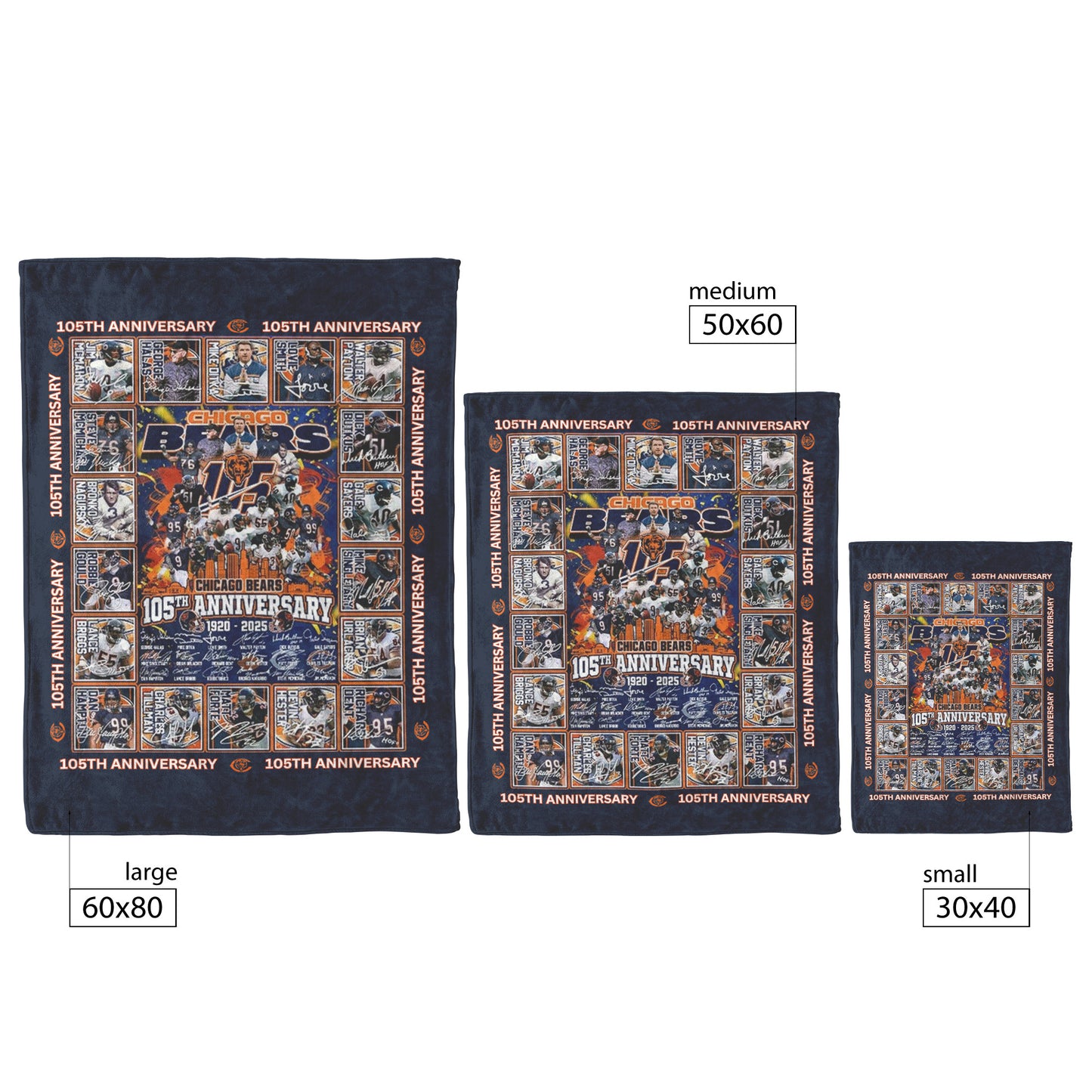 105th Chicago Bears Anniversary 1920 2025 Soft Mink Touch Plush Fleece Blanket 50 x 60