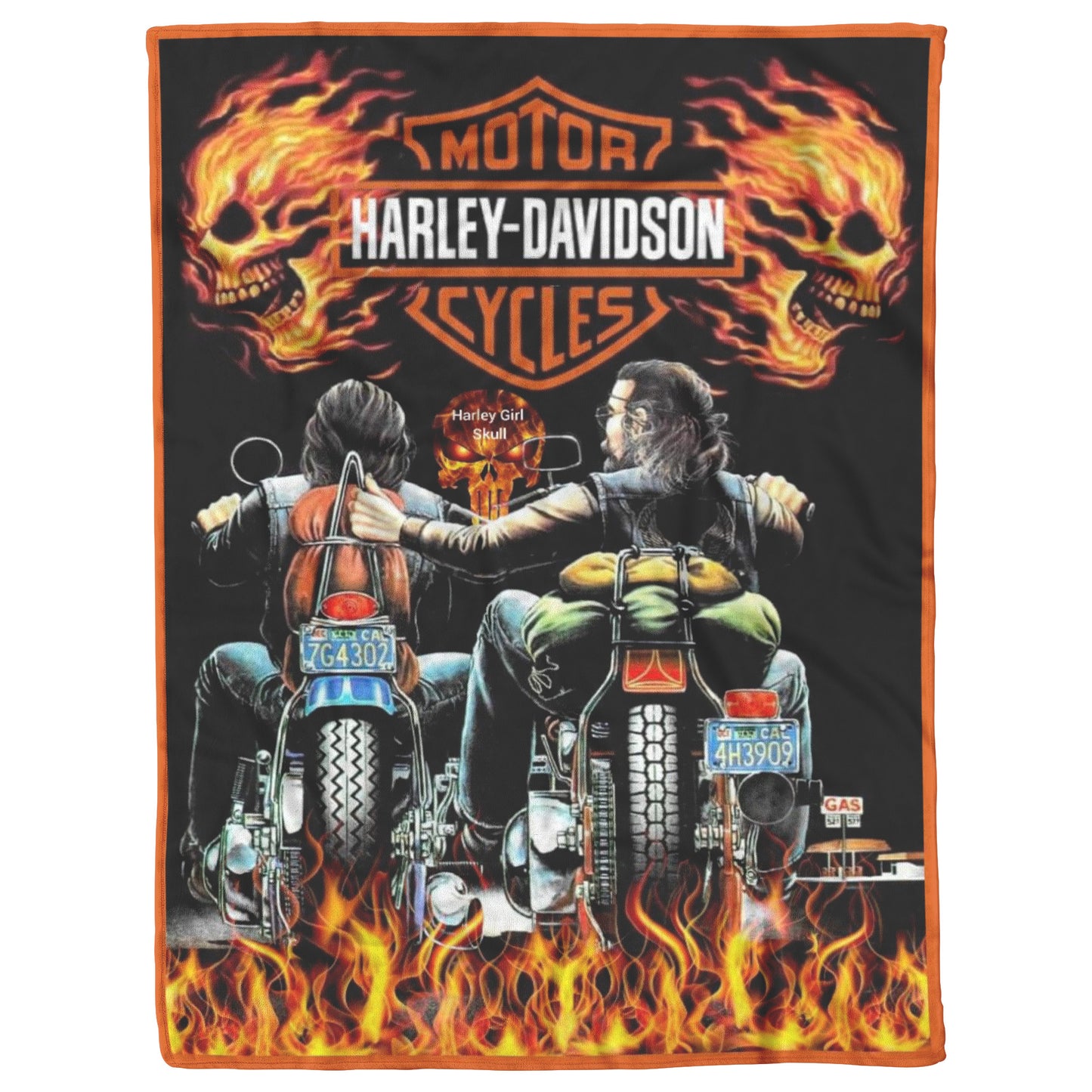 Harley Davidson Girl Skull Blanket Gift for Biker Velveteen Plush Fleece Blanket