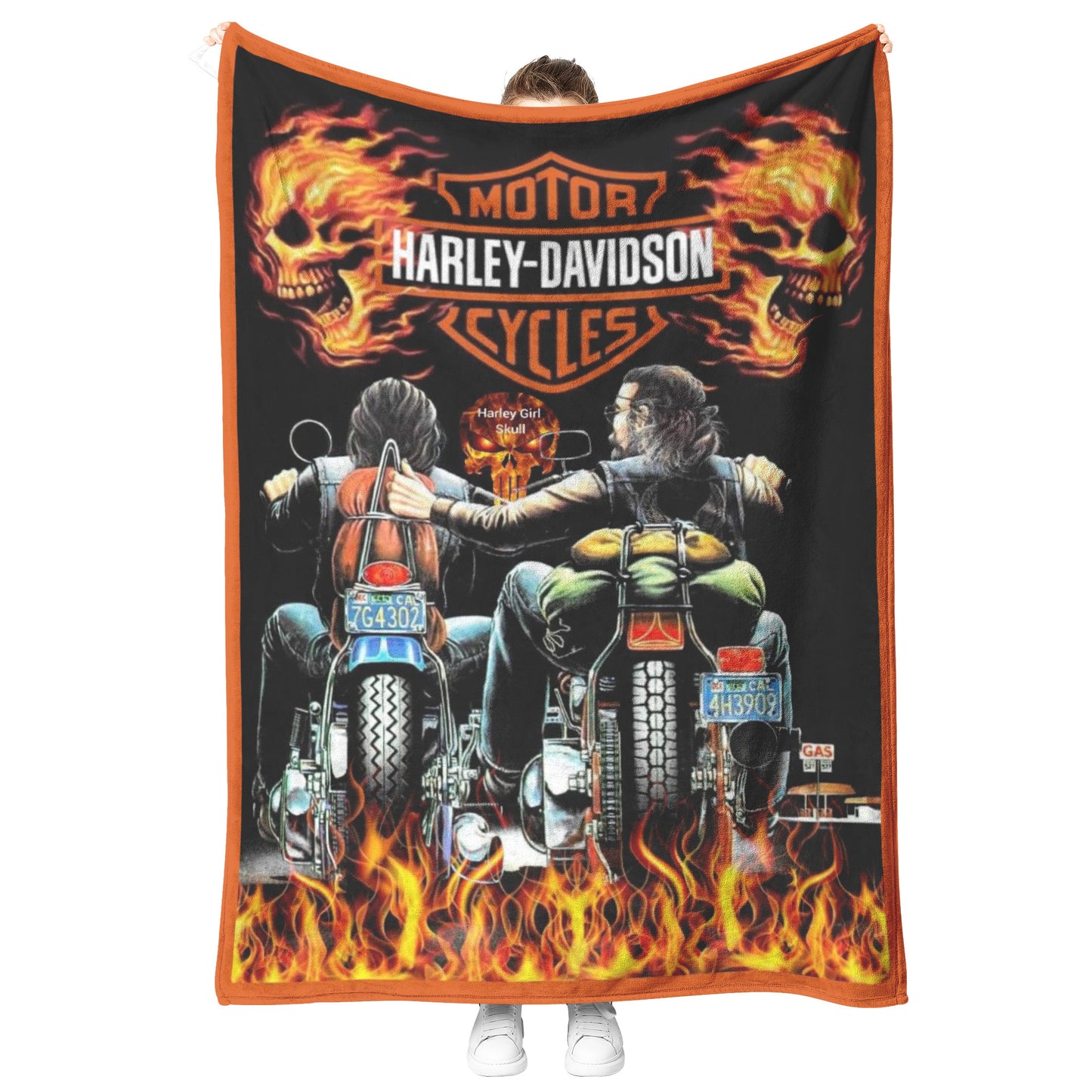 Harley Davidson Girl Skull Blanket Gift for Biker Velveteen Plush Fleece Blanket