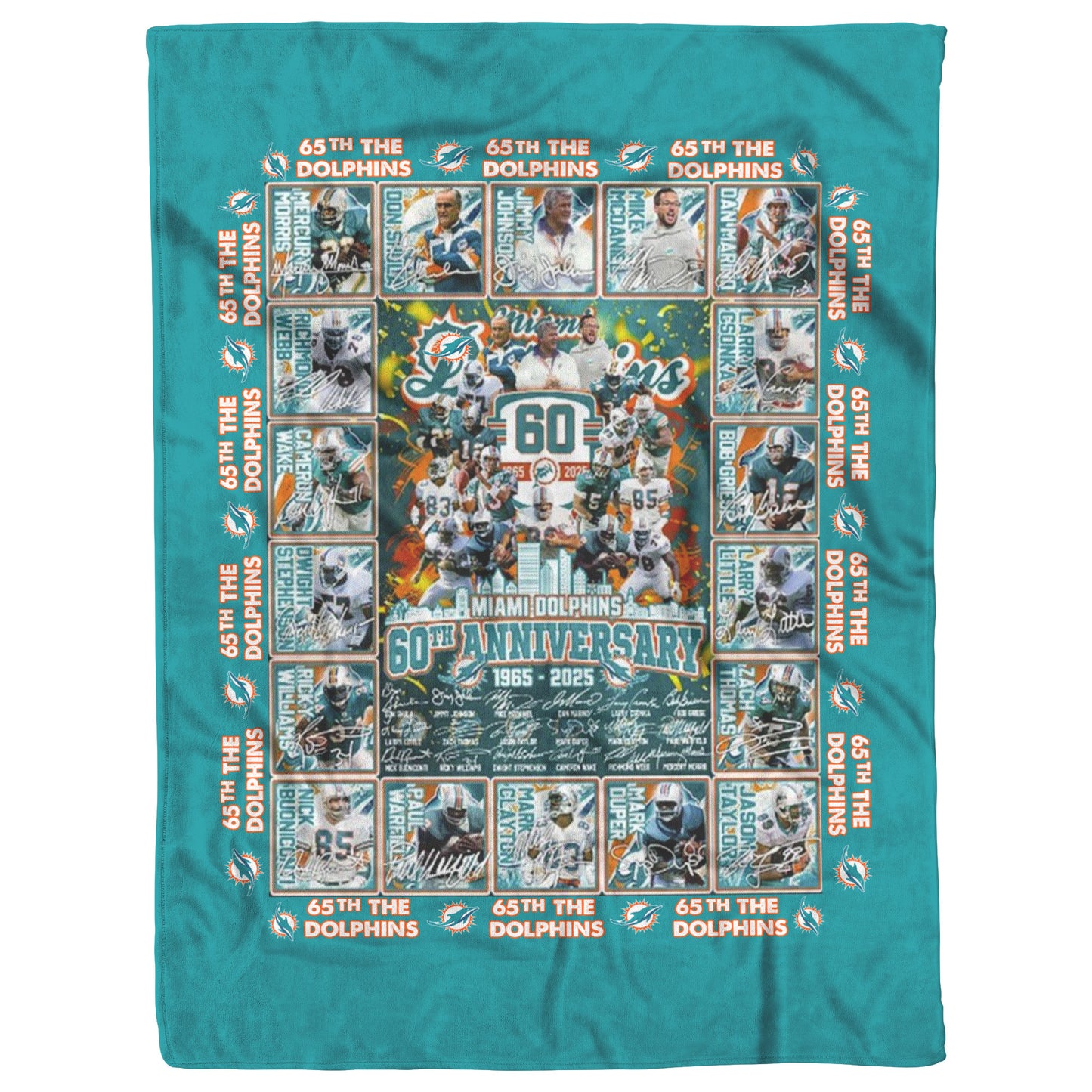Miami Dolphins 60th Anniversary 1965-2024 Fleece Blanket 50 x 60