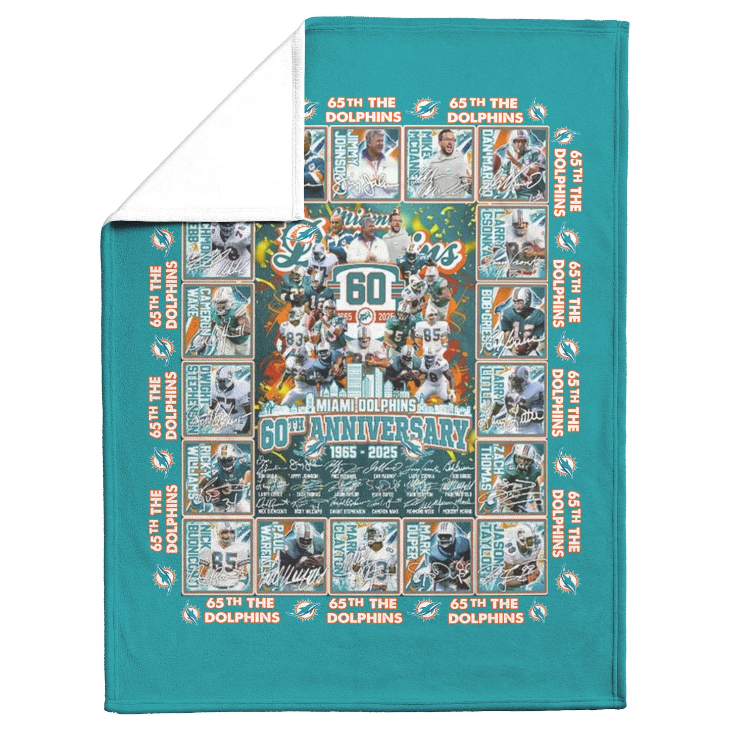 Miami Dolphins 60th Anniversary 1965-2024 Fleece Blanket 50 x 60