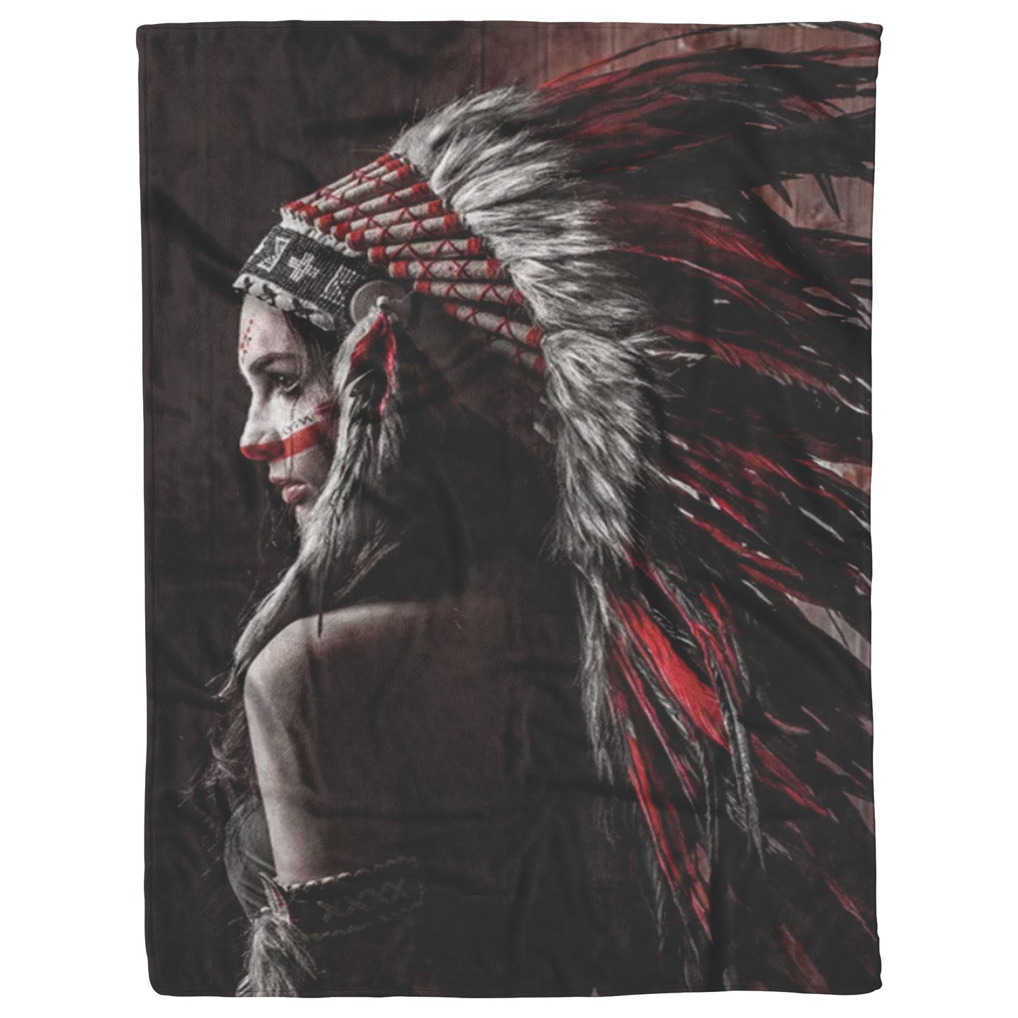 Native American Indian Woman Feather Print Velveteen Plush Fleece Blanket Decor 60 x 80 30 x 40