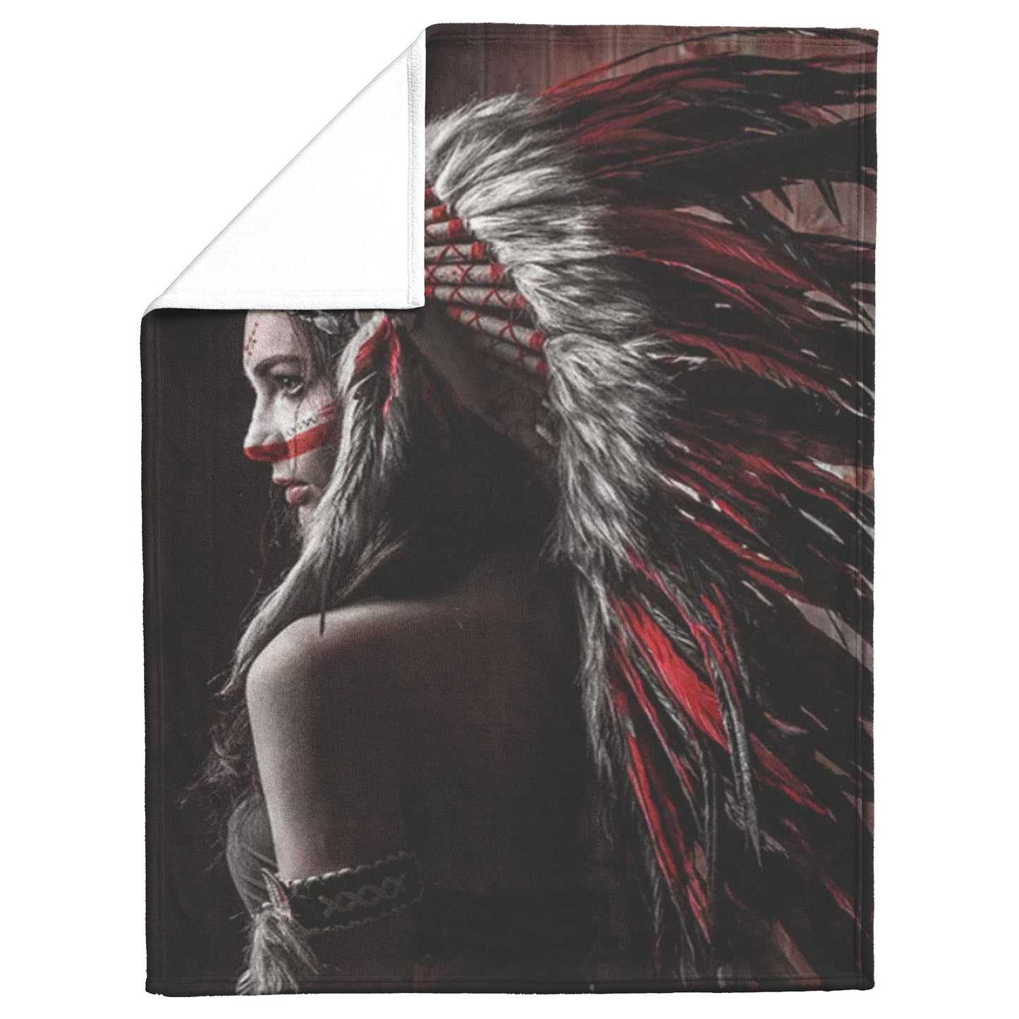 Native American Indian Woman Feather Print Velveteen Plush Fleece Blanket Decor 60 x 80 30 x 40