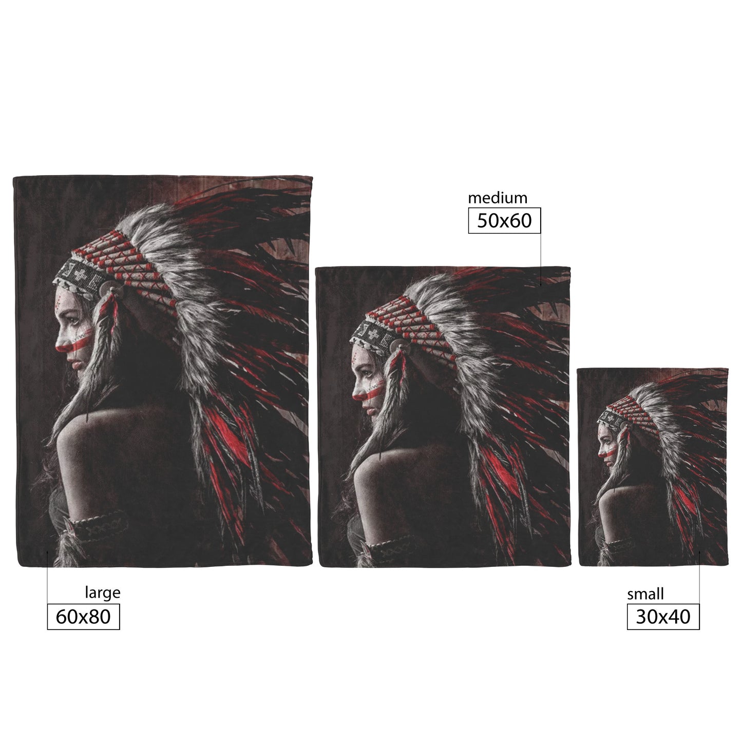 Native American Indian Woman Feather Print Velveteen Plush Fleece Blanket Decor 60 x 80 30 x 40