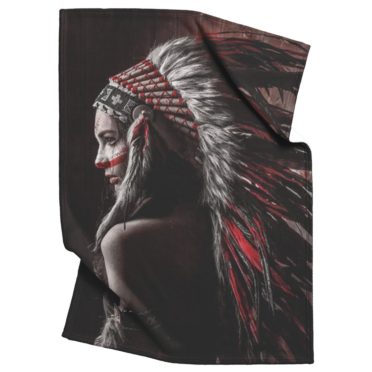 Native American Indian Woman Feather Print Velveteen Plush Fleece Blanket Decor 60 x 80 30 x 40