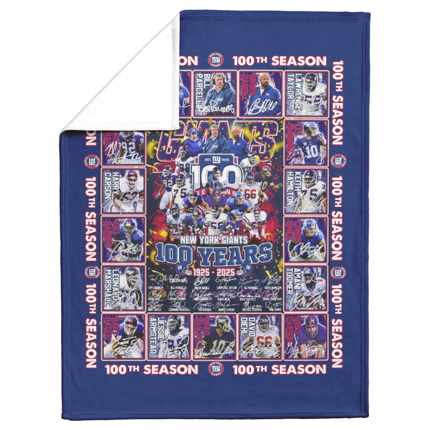New York Giants 100 Years Of Memories 1925-2025 Mink Touch Plush Fleece Blanket_50_60