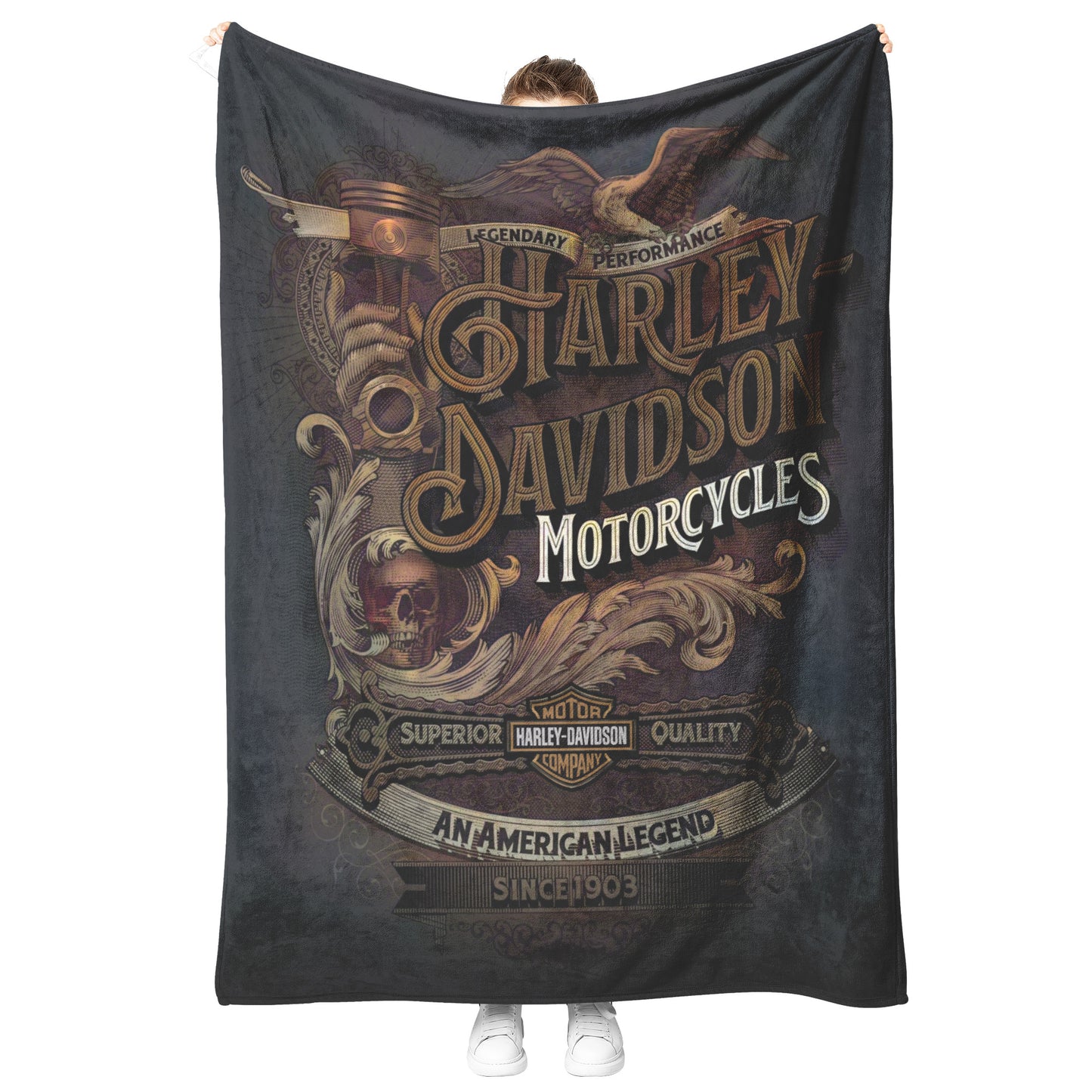 VTG Rustic Harley Davidson Blanket Gift for Bikers mink touch Plush Fleece Blanket