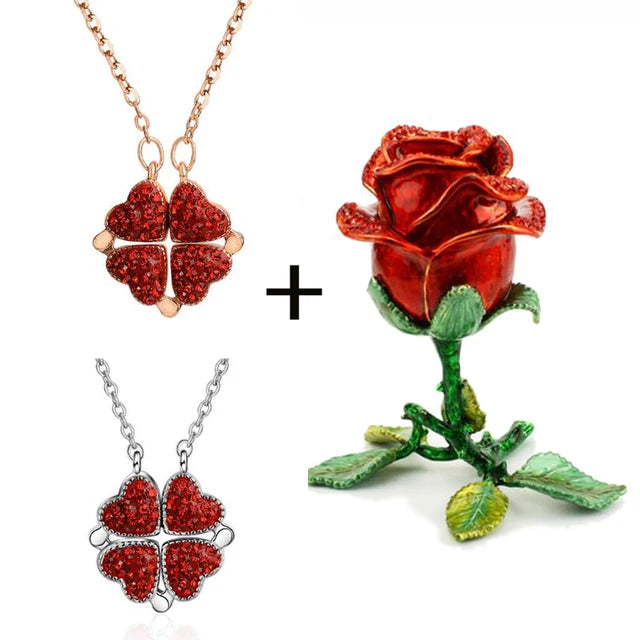Enamel Stereoscopic Necklace Rings Earrings Rose Flower Jewelry Gift Box