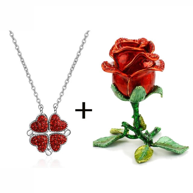 Enamel Stereoscopic Necklace Rings Earrings Rose Flower Jewelry Gift Box