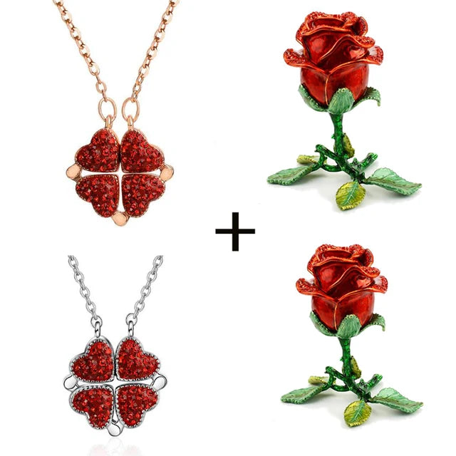 Enamel Stereoscopic Necklace Rings Earrings Rose Flower Jewelry Gift Box