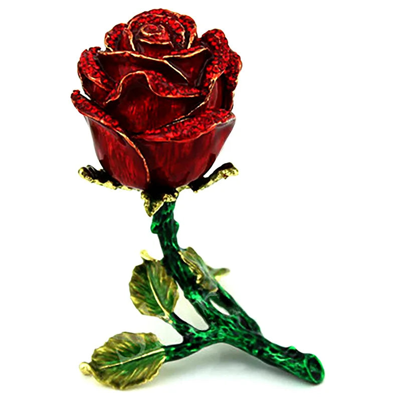 Enamel Stereoscopic Necklace Rings Earrings Rose Flower Jewelry Gift Box