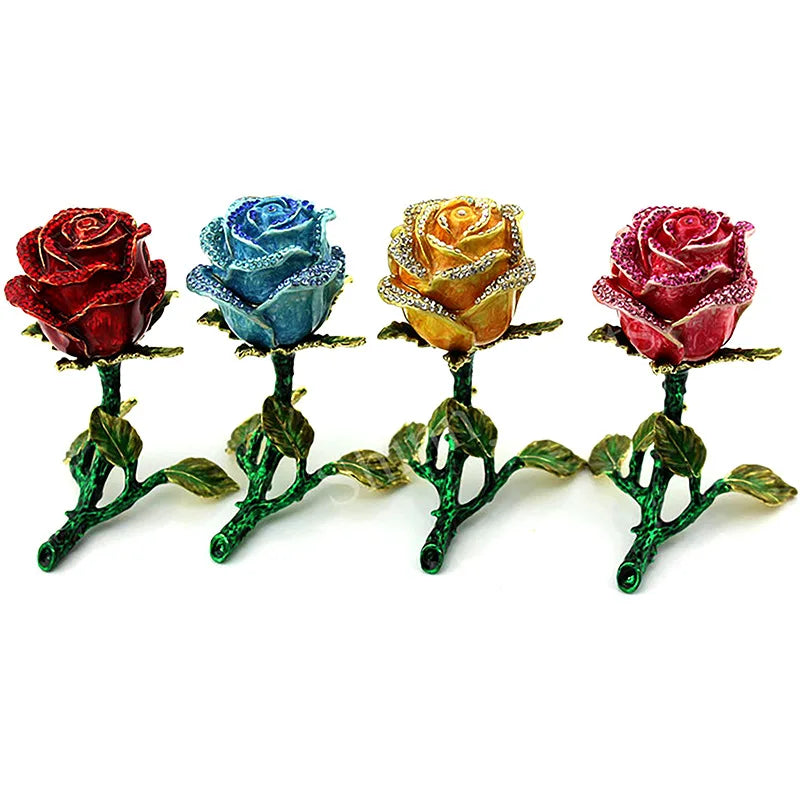 Enamel Stereoscopic Necklace Rings Earrings Rose Flower Jewelry Gift Box