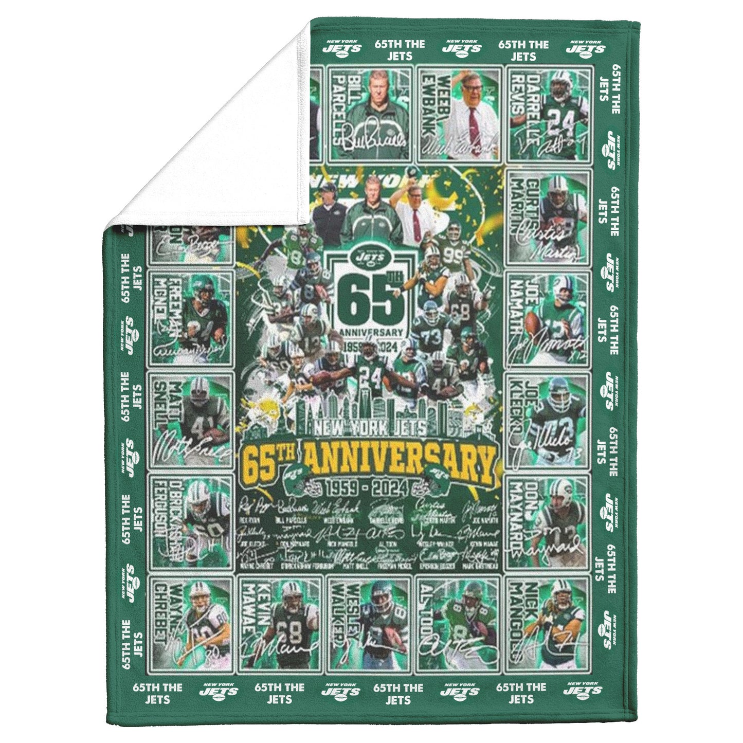 65th Anniversary New York Jets 1959-2024 Soft Mink Touch Plush Fleece Blanket