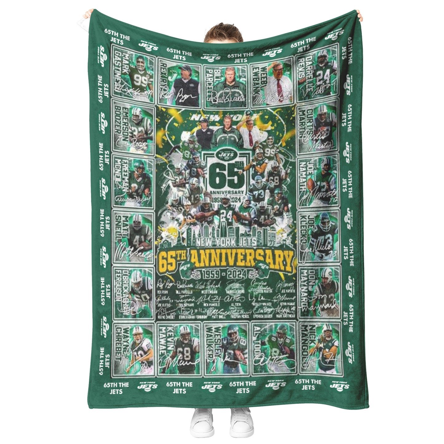 65th Anniversary New York Jets 1959-2024 Soft Mink Touch Plush Fleece Blanket