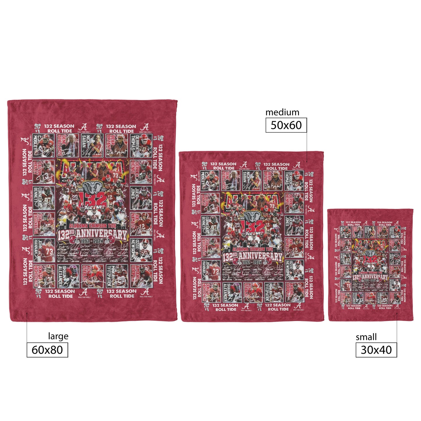 Alabama Crimson Tide 1892-2024 For 132nd Anniversary Fleece Blanket_50_60