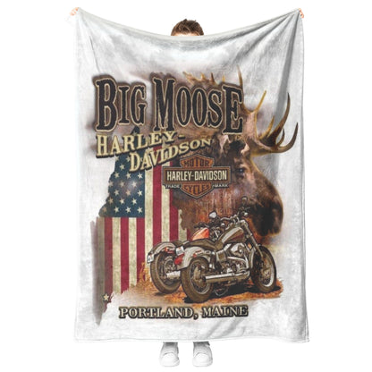 Big Moose Harley Davidson Blanket Gift for Biker Mink touch Plush Fleece Blanket