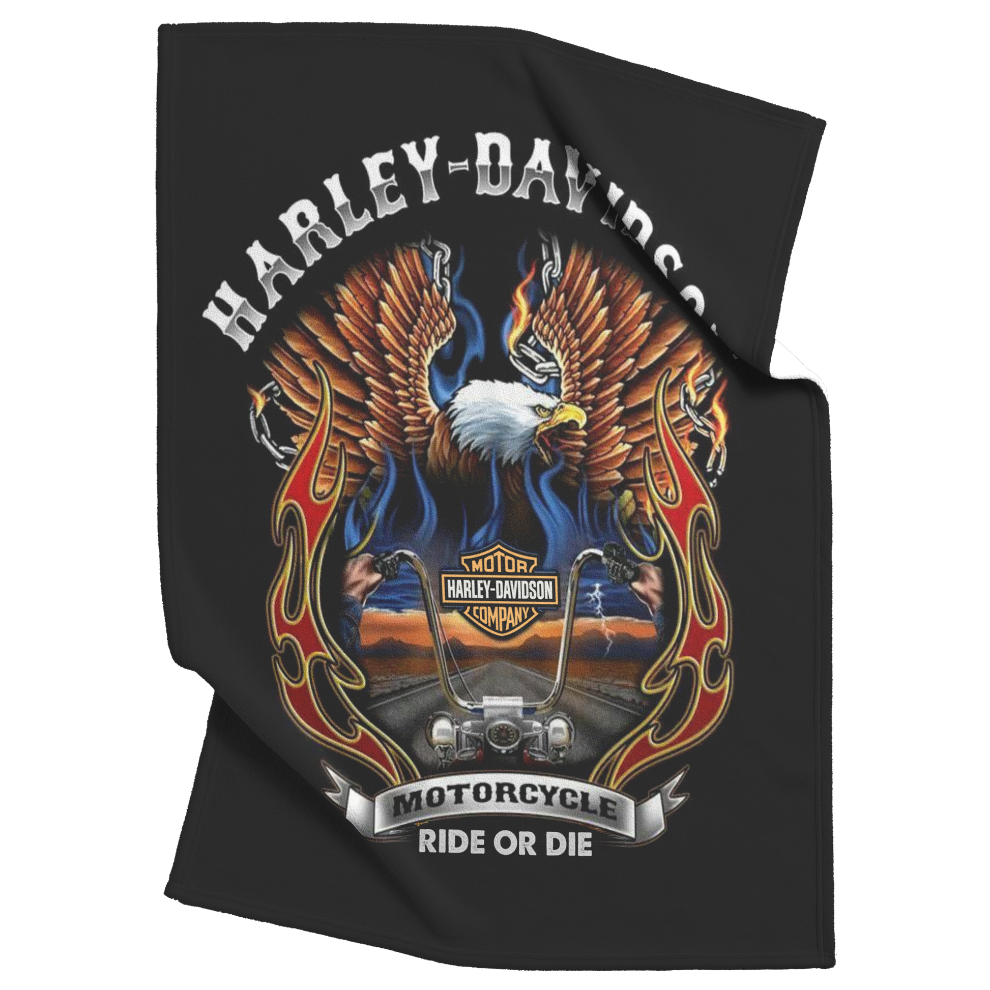 Blazing_Harley_Davidson_Fiery_Eagle_Bike_V_Blanket_Top_Bottom_Folds_Mockup.png