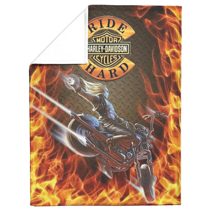 HARLEY DAVIDSON RIDE HARD 30 x 40 60 x 80 BIKER LOVER BLANKET
