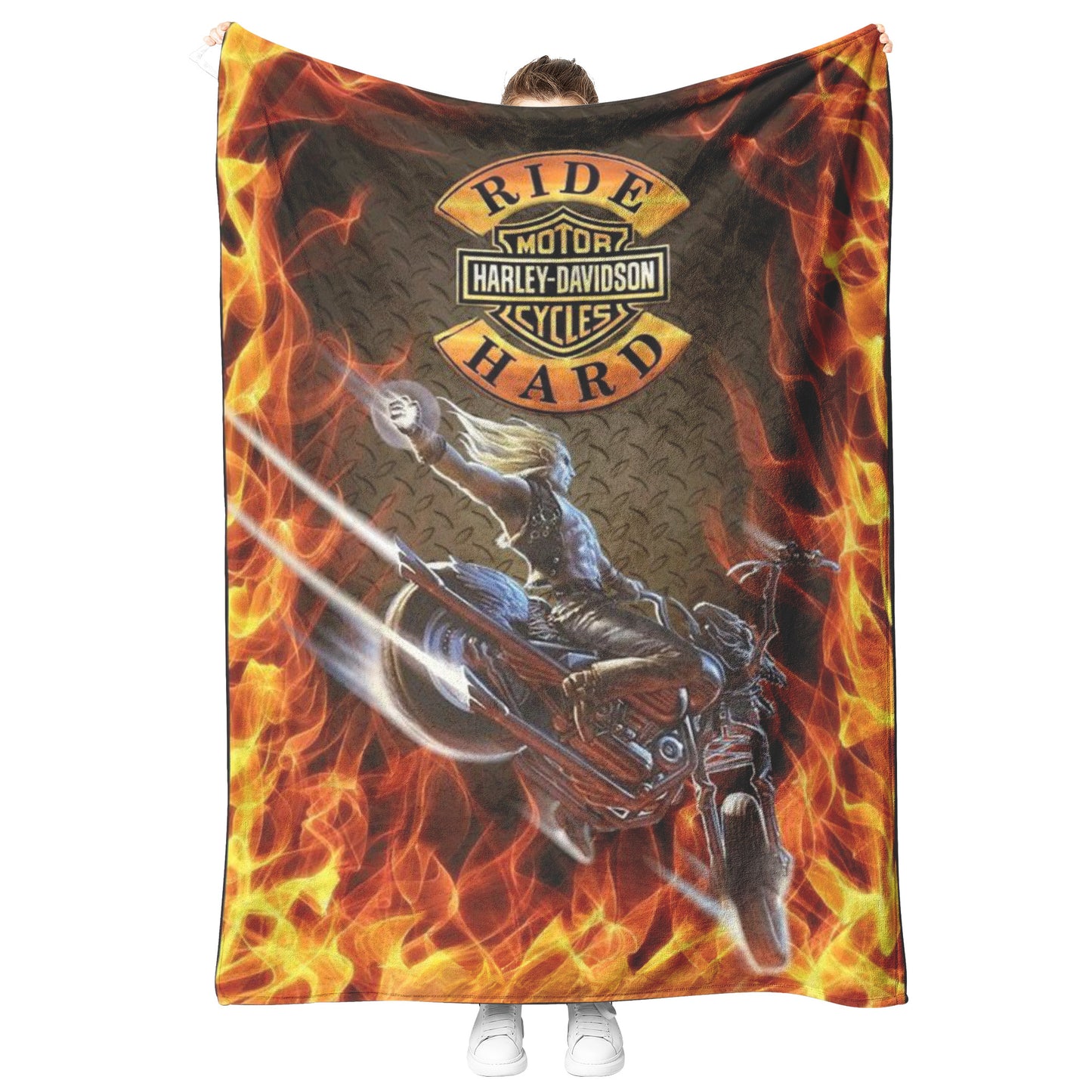 HARLEY DAVIDSON RIDE HARD 30 x 40 60 x 80 BIKER LOVER BLANKET