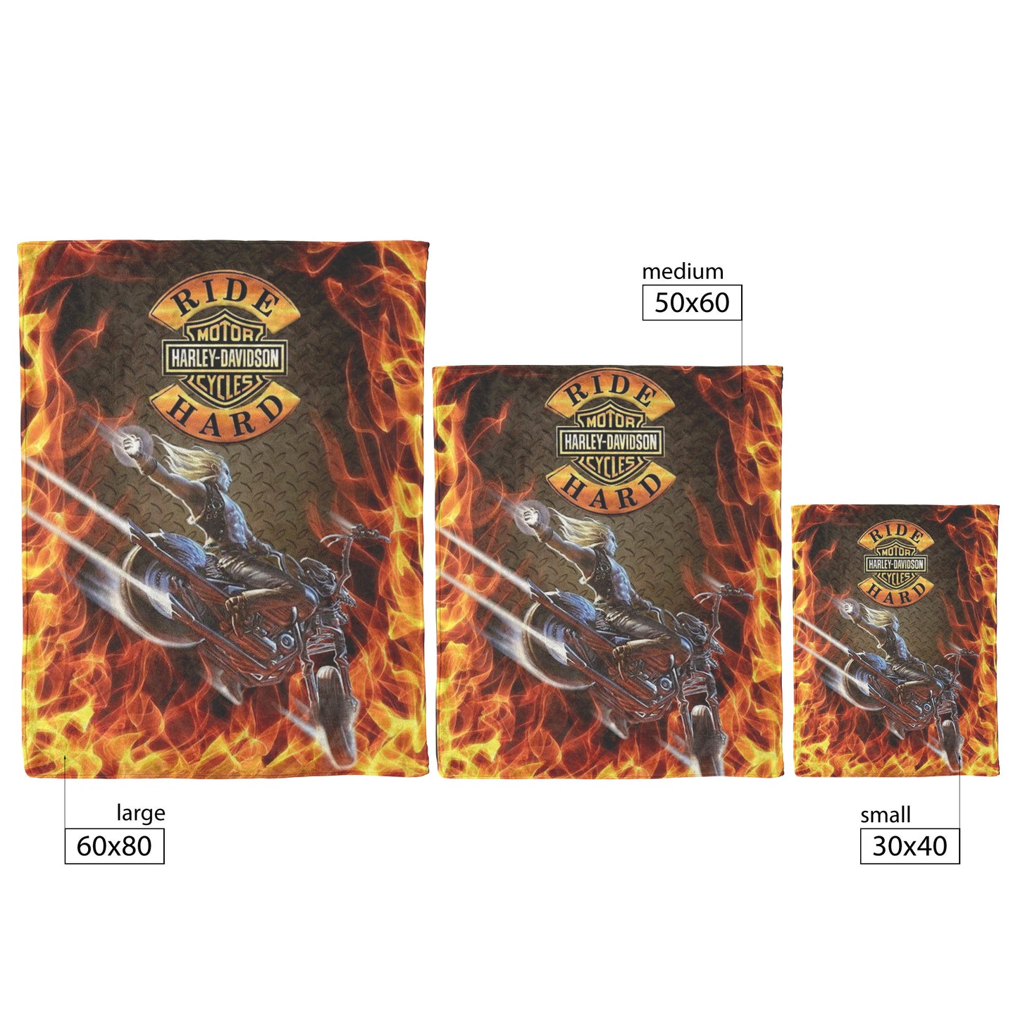 HARLEY DAVIDSON RIDE HARD 30 x 40 60 x 80 BIKER LOVER BLANKET