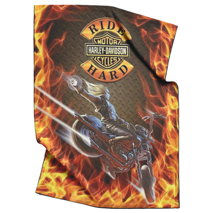 HARLEY DAVIDSON RIDE HARD 30 x 40 60 x 80 BIKER LOVER BLANKET