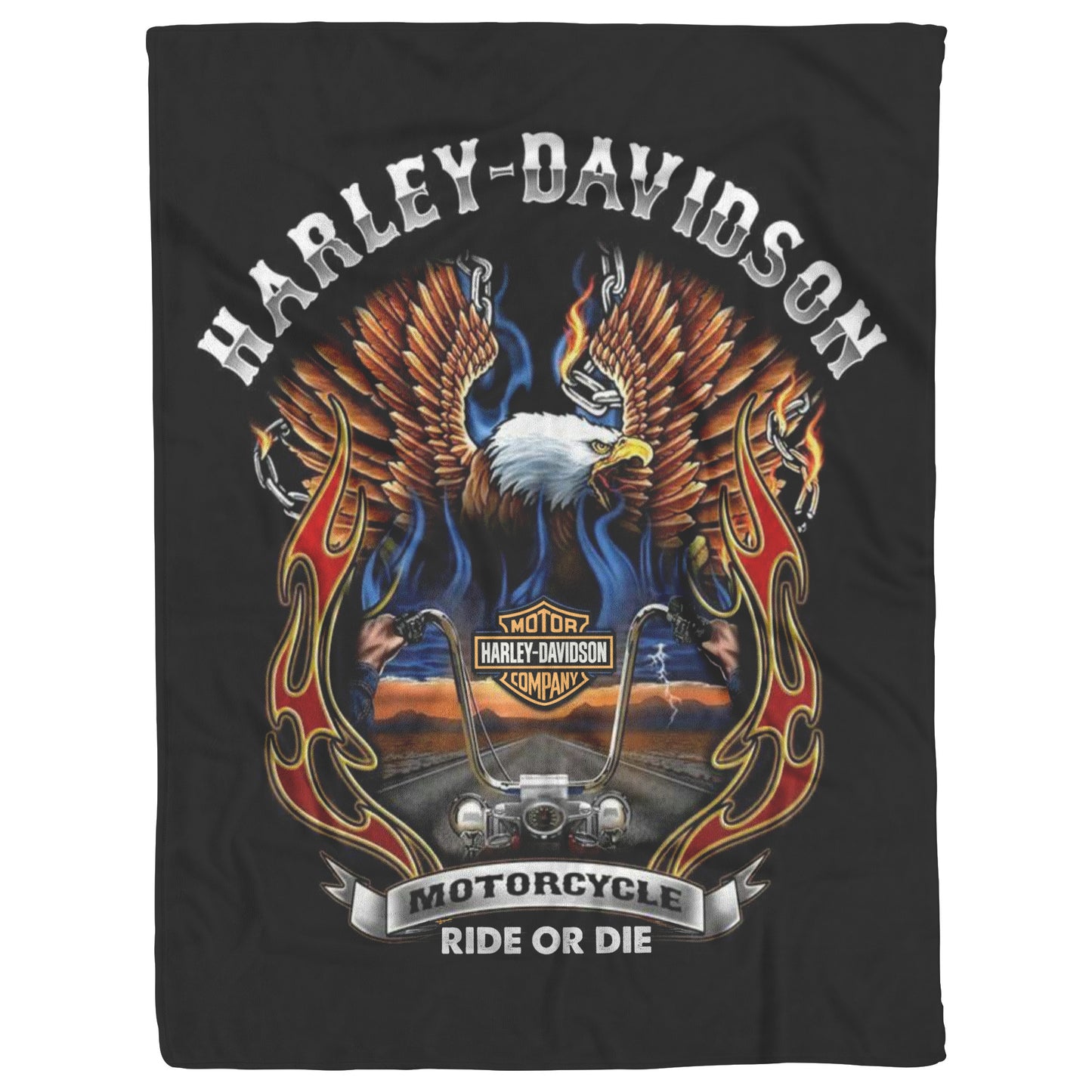 Harley Davidson Fiery Eagle Blank Gift for Bikers Velveteen Plush Fleece Blanket