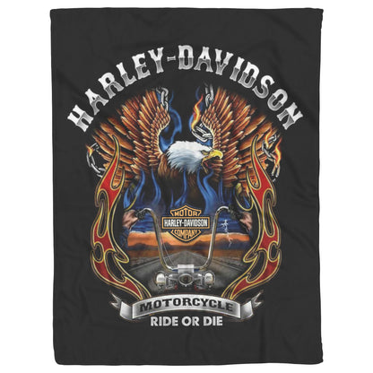 Harley Davidson Fiery Eagle Blank Gift for Bikers Velveteen Plush Fleece Blanket