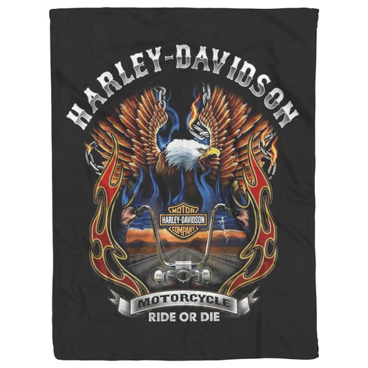 Harley Davidson Fiery Eagle Blank Gift for Bikers Velveteen Plush Fleece Blanket