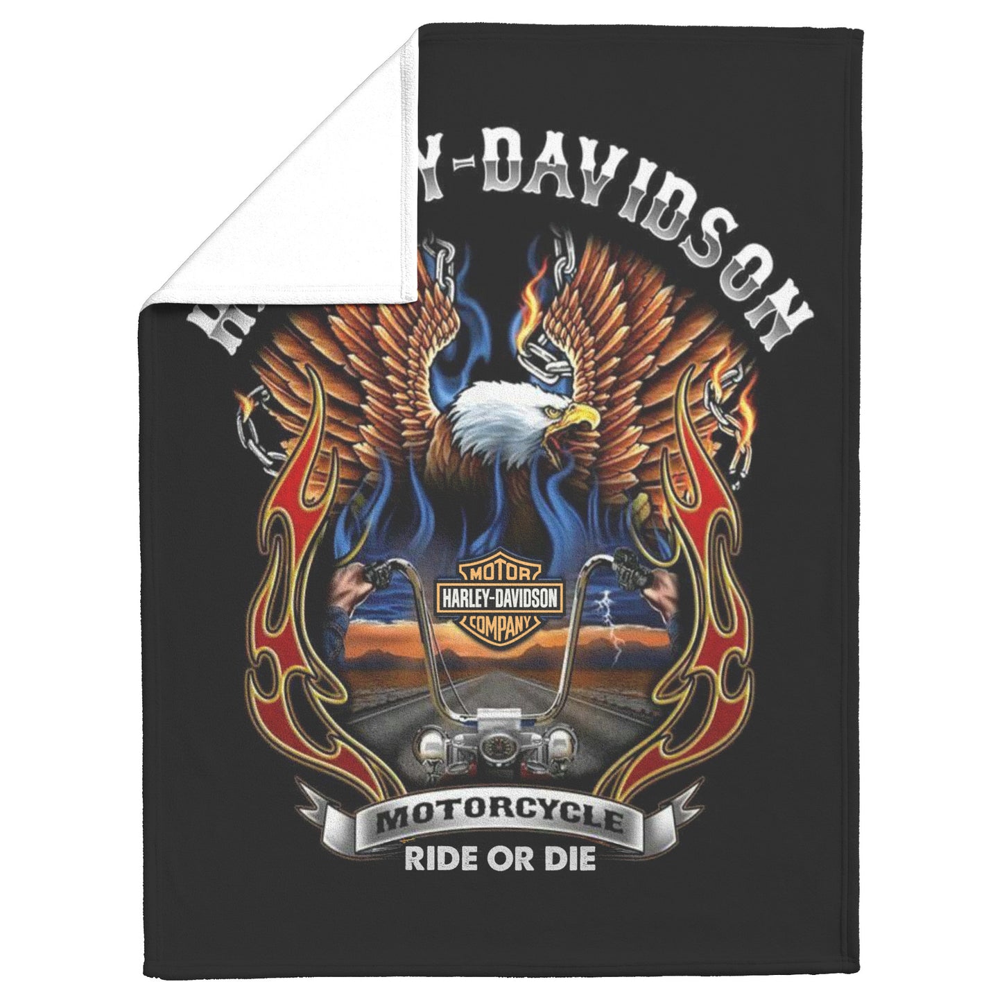 Harley Davidson Fiery Eagle Blank Gift for Bikers Velveteen Plush Fleece Blanket