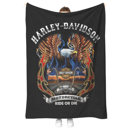 Harley Davidson Fiery Eagle Blank Gift for Bikers Velveteen Plush Fleece Blanket