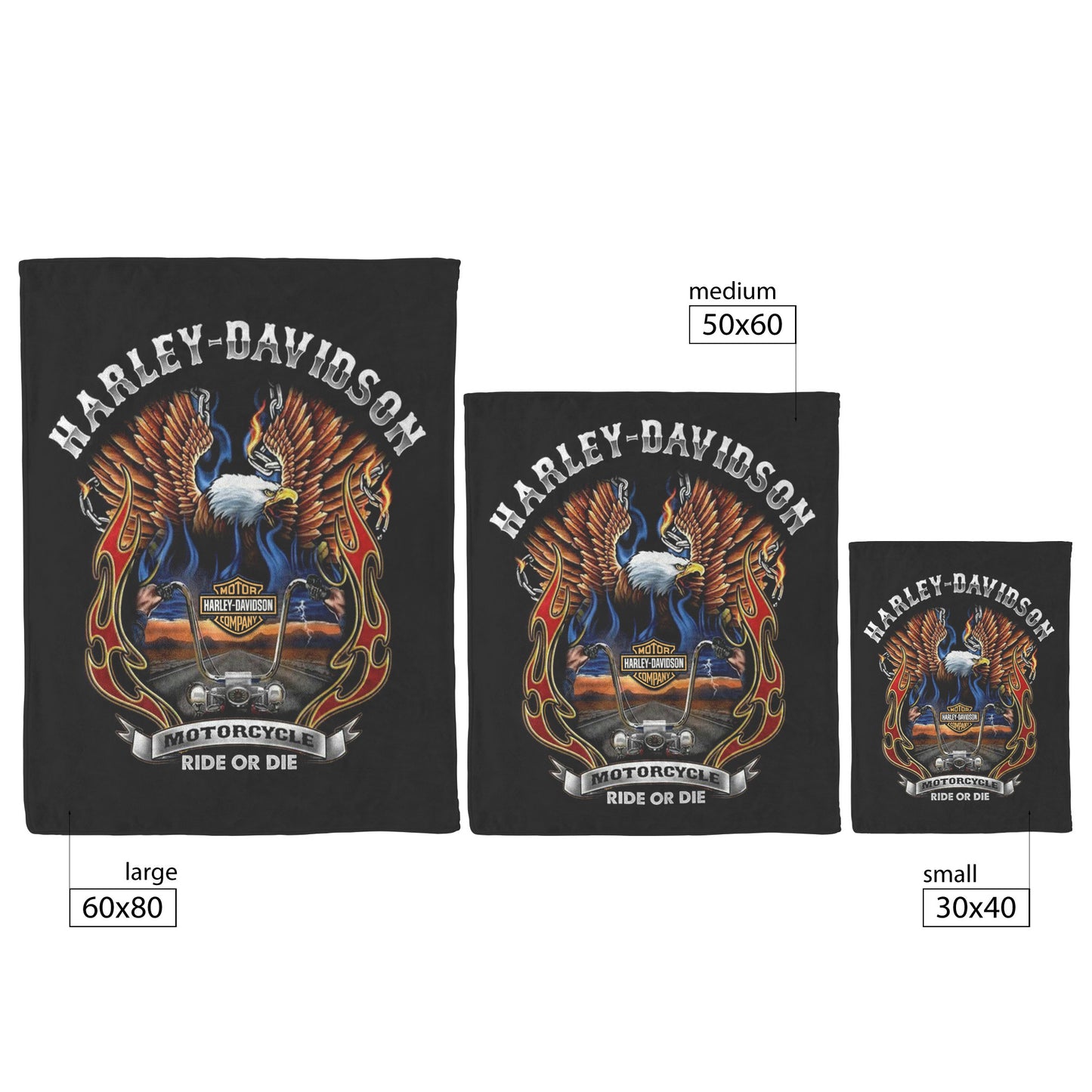 Harley Davidson Fiery Eagle Blank Gift for Bikers Velveteen Plush Fleece Blanket