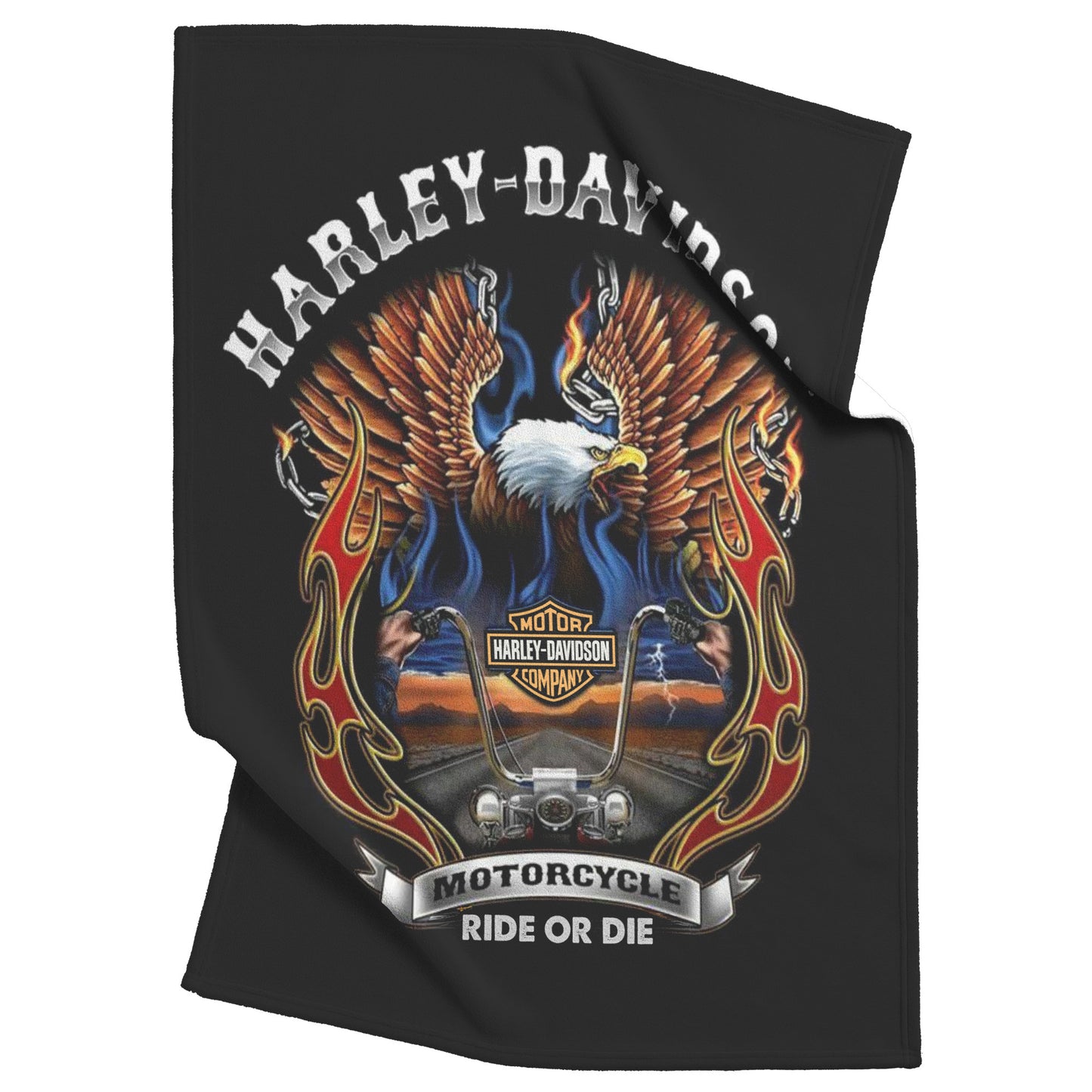 Harley Davidson Fiery Eagle Blank Gift for Bikers Velveteen Plush Fleece Blanket