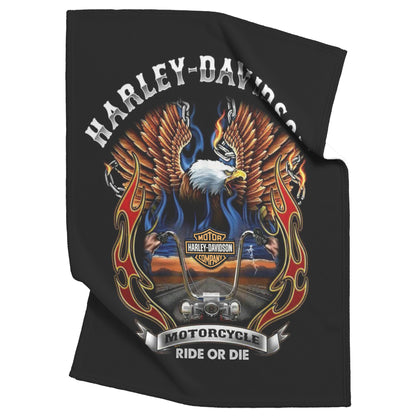 Harley Davidson Fiery Eagle Blank Gift for Bikers Velveteen Plush Fleece Blanket
