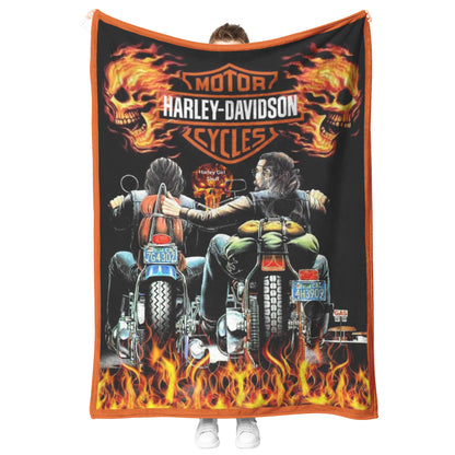 Harley Davidson Girl Skull Blanket Gift for Biker Velveteen Plush Fleece Blanket