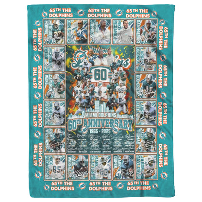 Miami Dolphins 60th Anniversary 1965-2024 Soft Mink Touch Plush Fleece Blanket