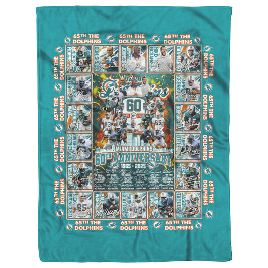 Miami Dolphins 60th Anniversary 1965-2024 Fleece Blanket 50 x 60