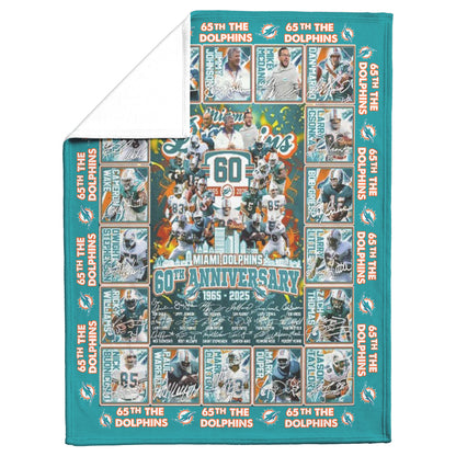 Miami Dolphins 60th Anniversary 1965-2024 Soft Mink Touch Plush Fleece Blanket