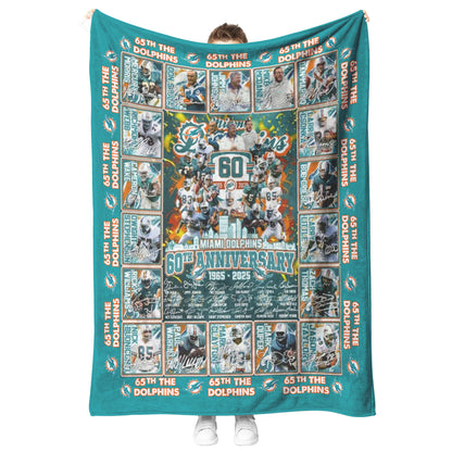 Miami Dolphins 60th Anniversary 1965-2024 Soft Mink Touch Plush Fleece Blanket