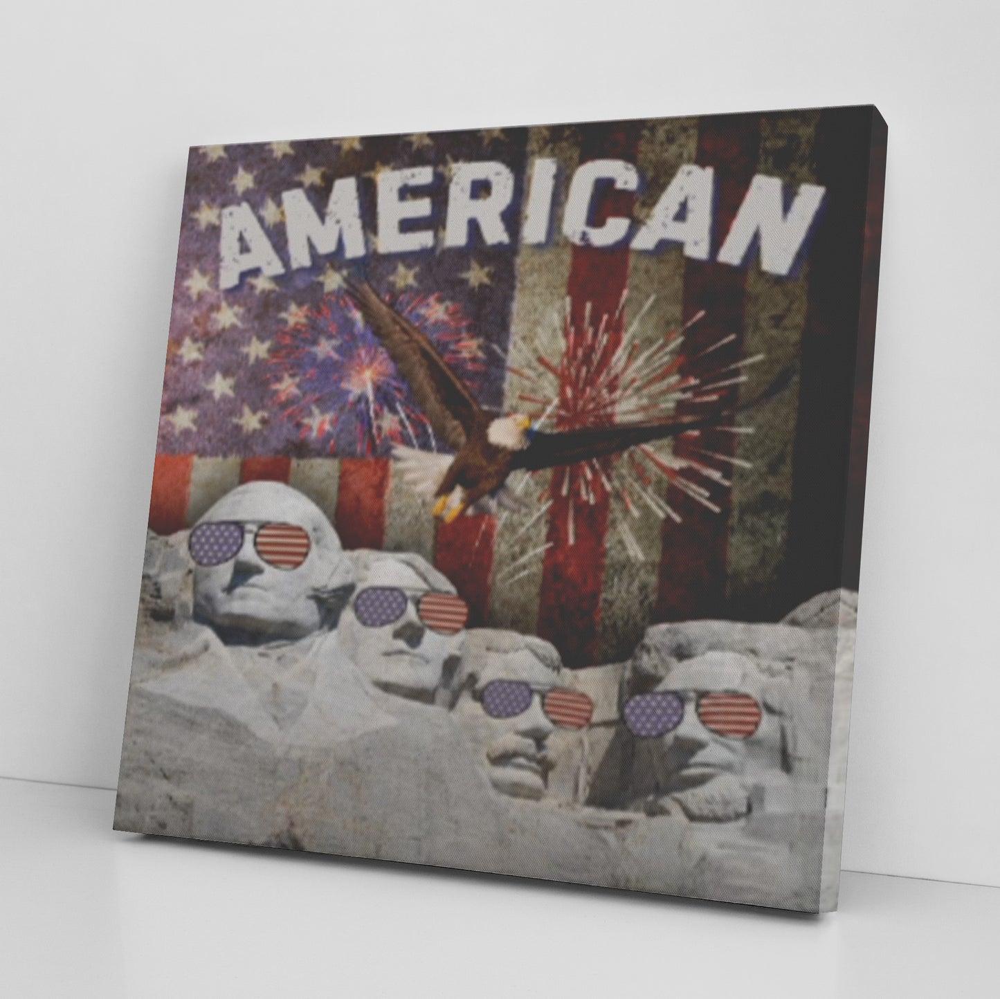 Mount Rushmore American Flag Canvas Wall Art Retro USA Flag