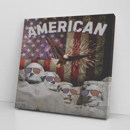 Mount Rushmore American Flag Canvas Wall Art Retro USA Flag