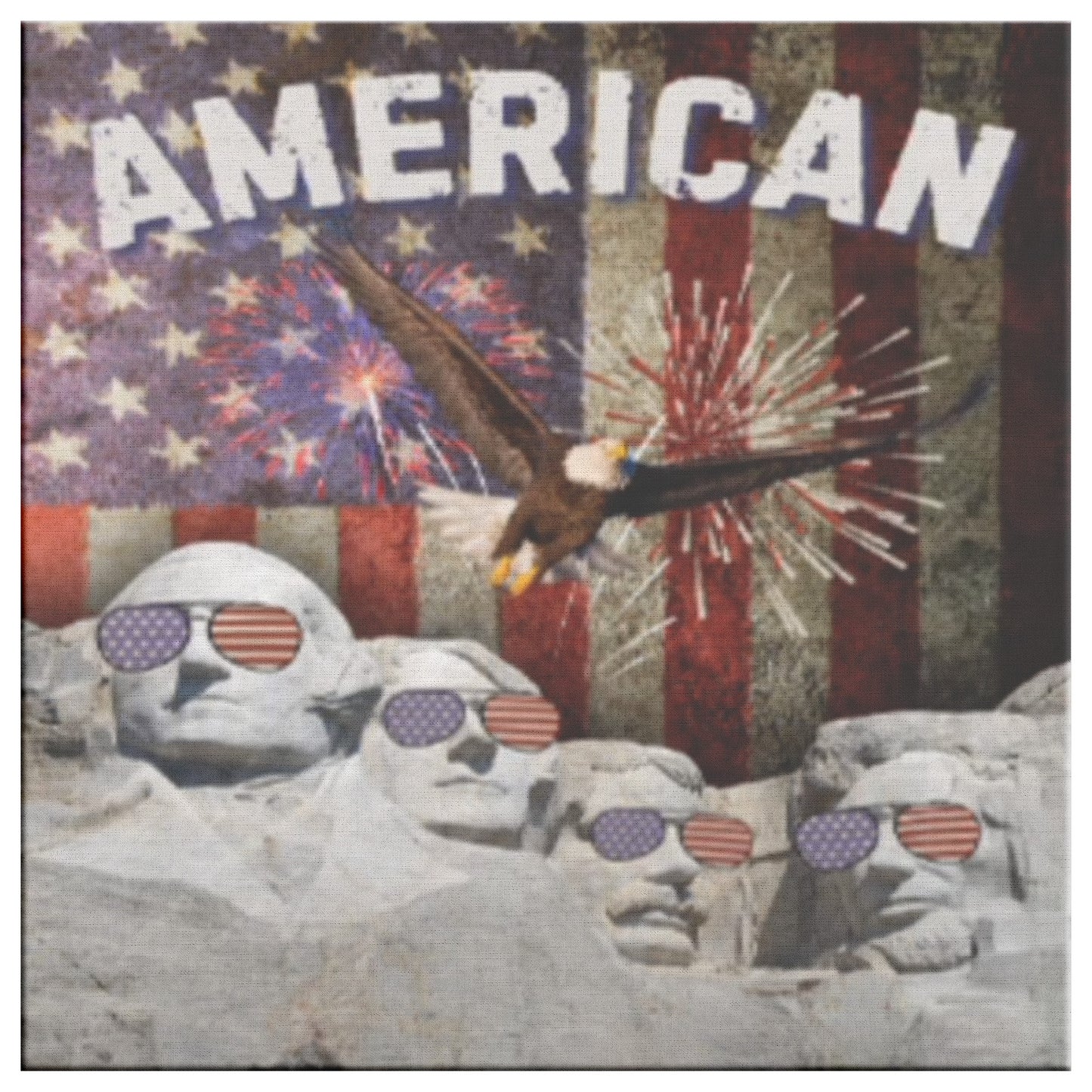 Mount Rushmore American Flag Canvas Wall Art Retro USA Flag
