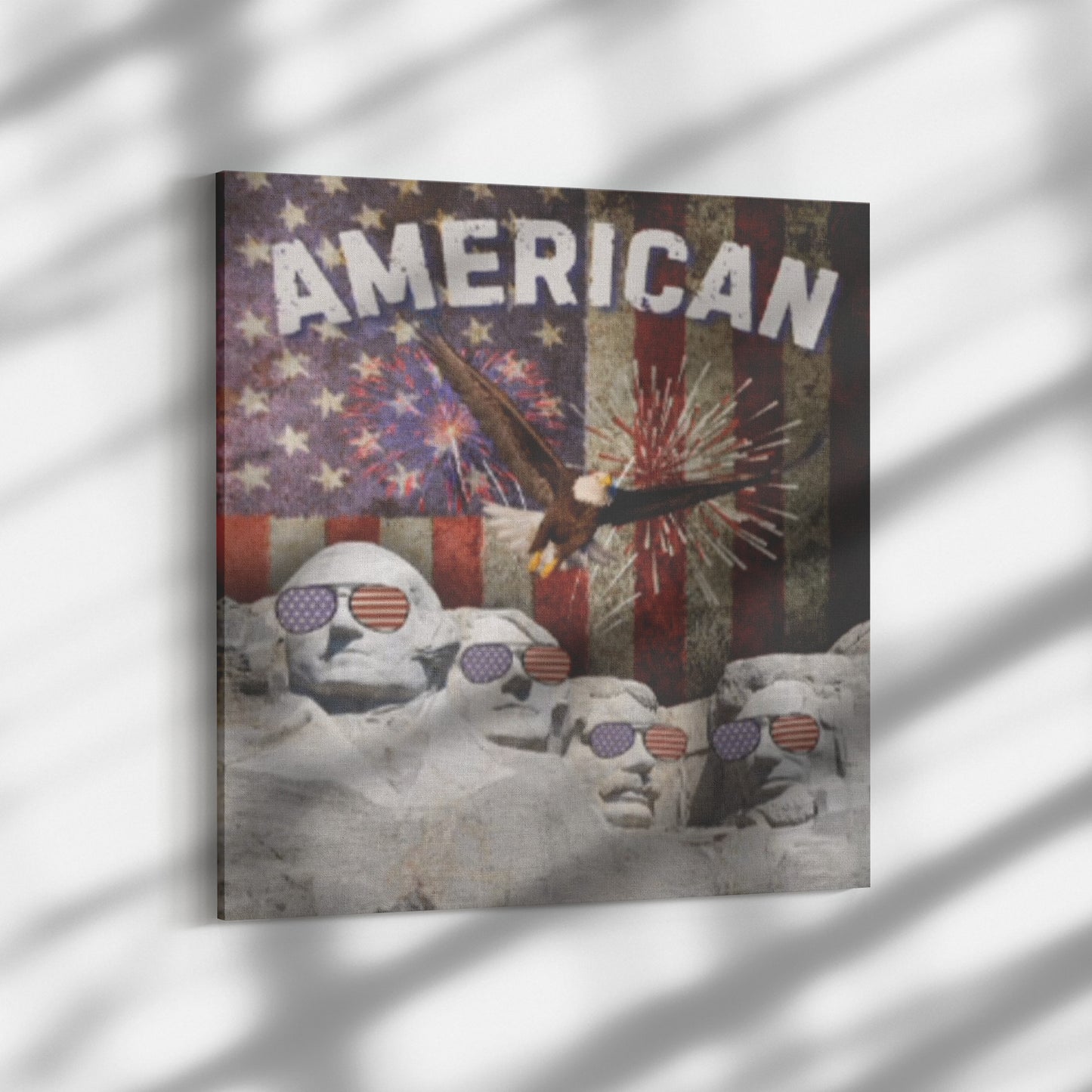 Mount Rushmore American Flag Canvas Wall Art Retro USA Flag