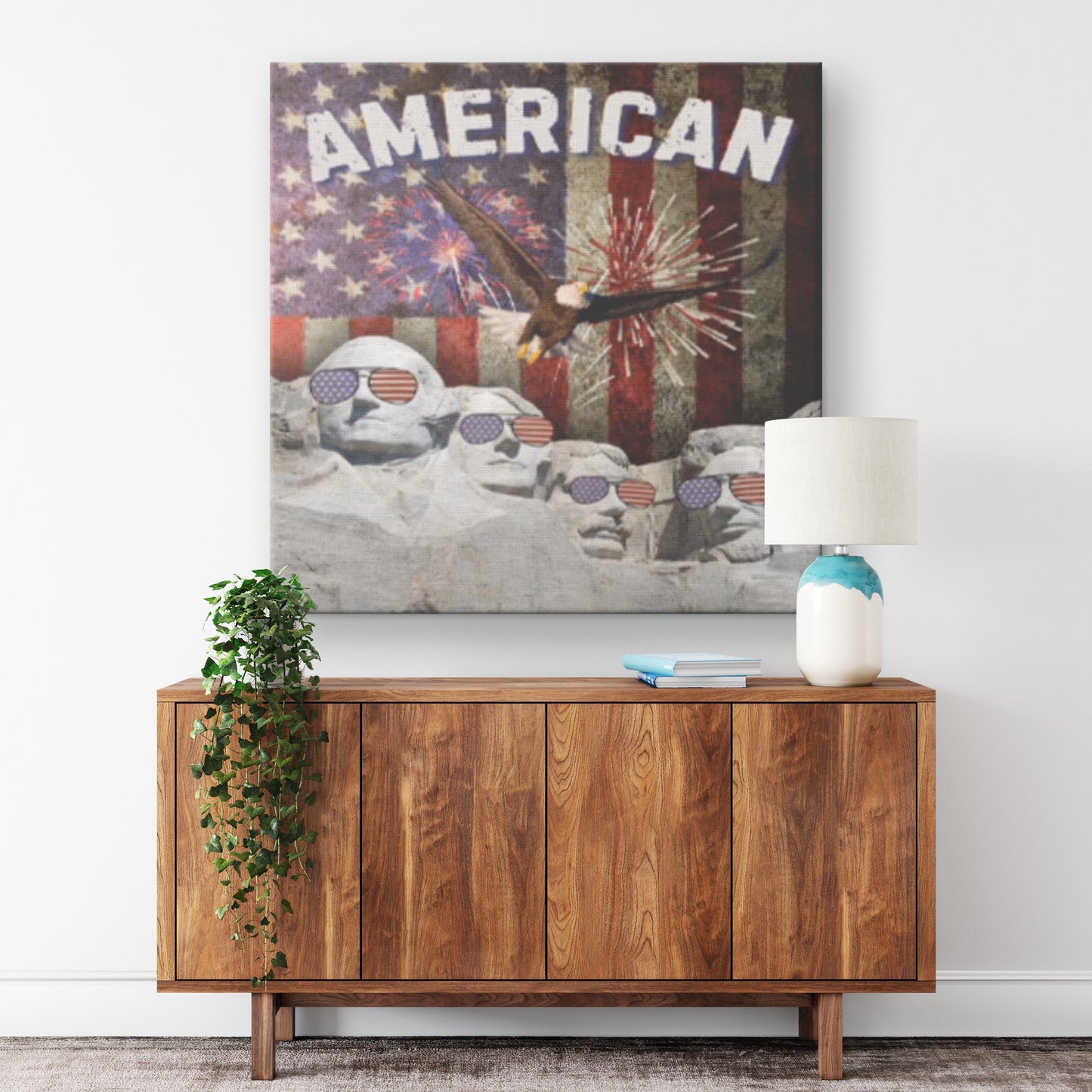 Mount Rushmore American Flag Canvas Wall Art Retro USA Flag