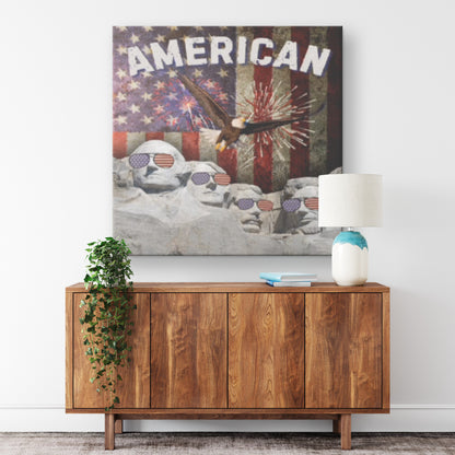 Mount Rushmore American Flag Canvas Wall Art Retro USA Flag