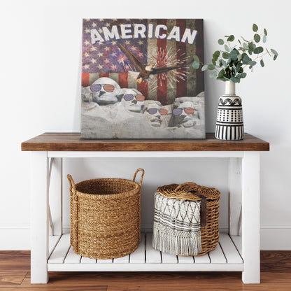 Mount Rushmore American Flag Canvas Wall Art Retro USA Flag