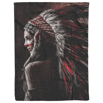Native American Indian Woman Feather Print Velveteen Plush Fleece Blanket Decor 60 x 80 30 x 40