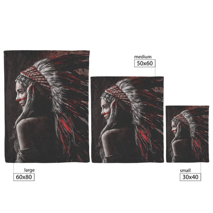 Native American Indian Woman Feather Print Velveteen Plush Fleece Blanket Decor 60 x 80 30 x 40