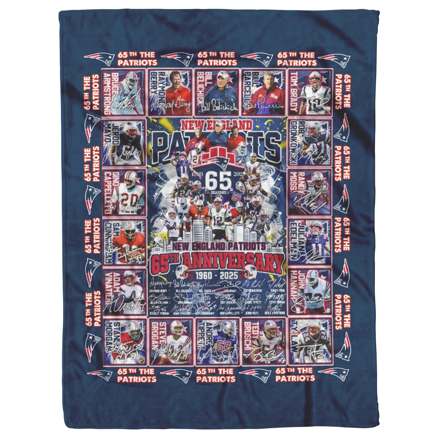 New England Patriots 65 Years Of Memories 1960-2025 Mink Touch Fleece Blanket_50_60
